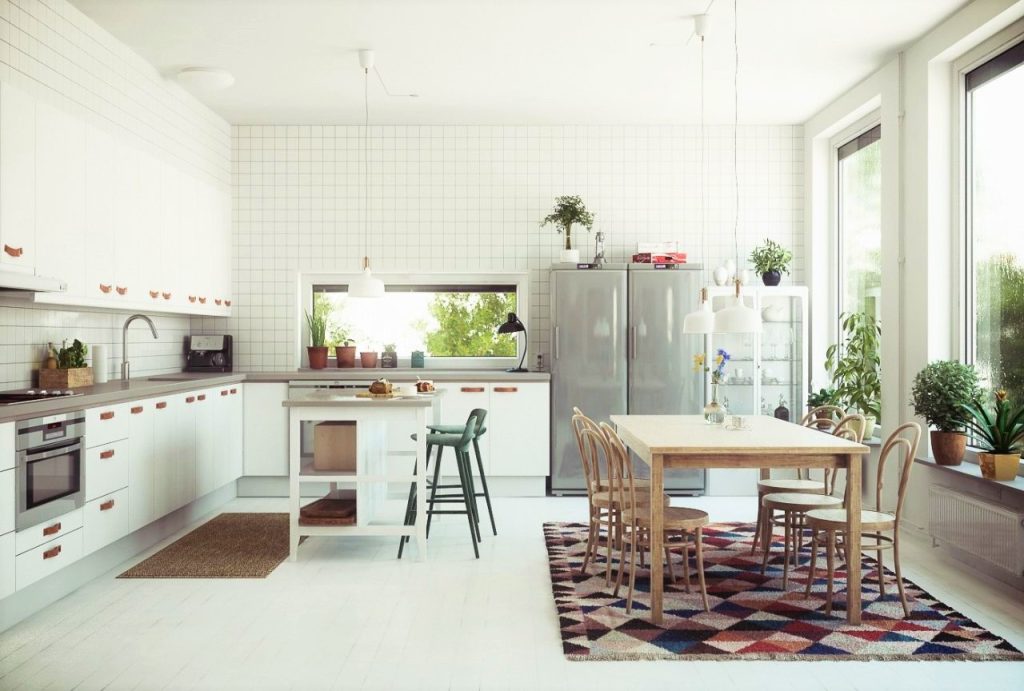 Tủ bếp phong cách Scandinavian màu trắng chủ đạo