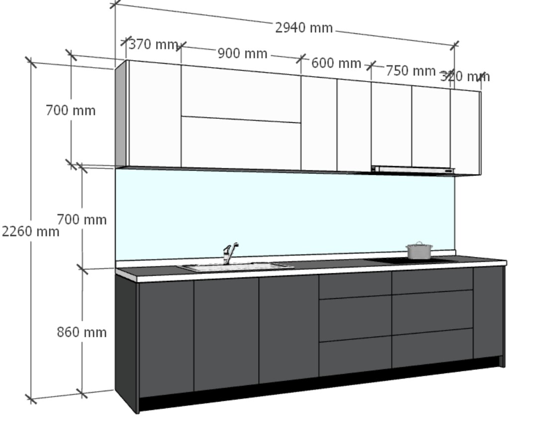 Chiều cao của tủ bếp trên