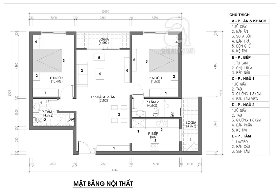 Mặt bằng bố trí nội thất - tham khảo