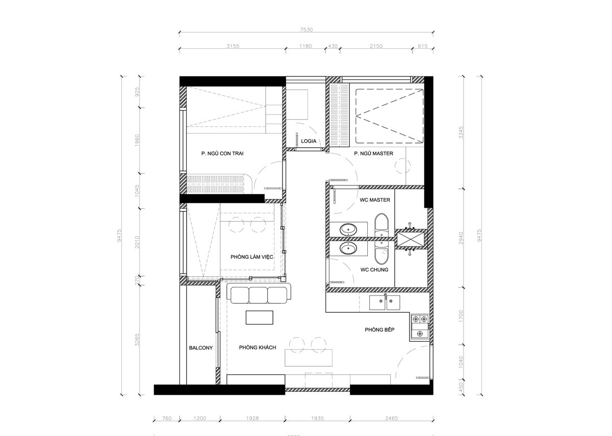 Mặt bằng thiết kế căn hộ có diện tích nhỏ xinh